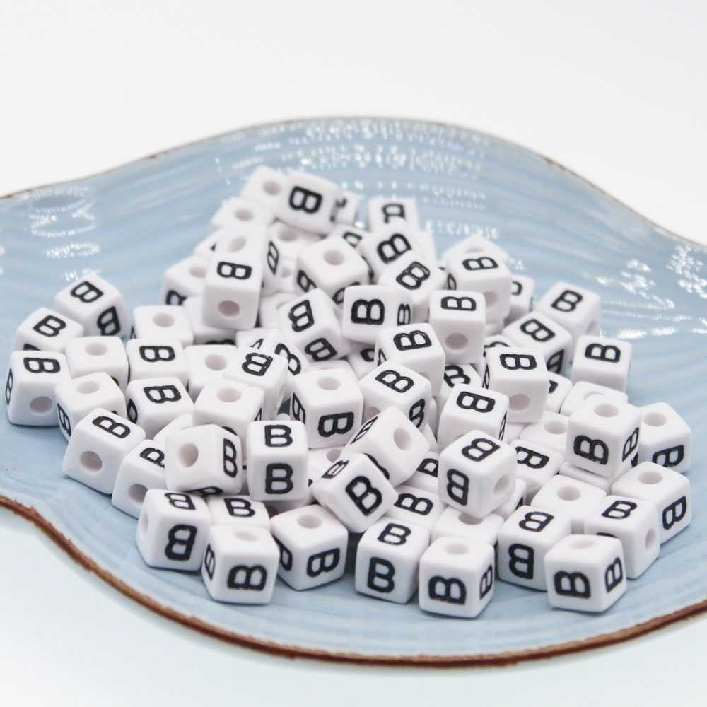 CHONGAI 550 Uds cubo acrílico cuentas con letras un solo alfabeto A-Z pulsera cuadrada blanca fabricación de joyas cuentas 10*10mm