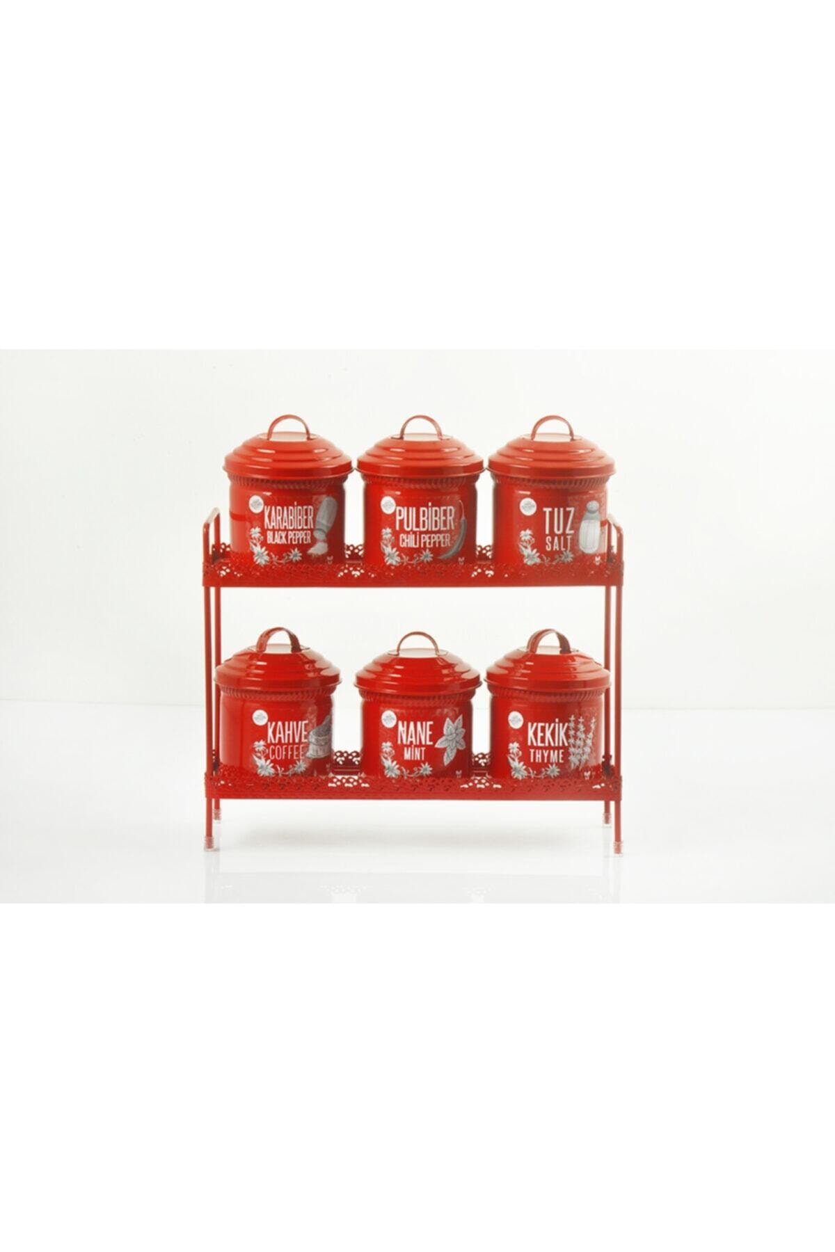 6lı Red Color Galvanized Metal Standing Spice Set Spice Team