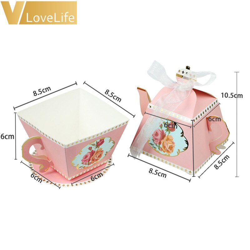 Box Mini Teapot Cup Wedding Favor Boxes Bonbonniere Candy Box with Ribbons for Wedding Birthday Party Decoration 20PCS