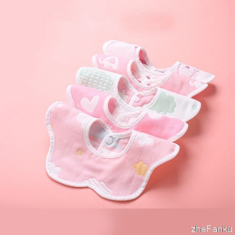 5Pcs/Set Newborn Baby Bibs 360 Degree Rotation 6 Layers Gauze Muslin Baby Kids Bandana Burp Cloth Soft Infant Saliva Towel: 02