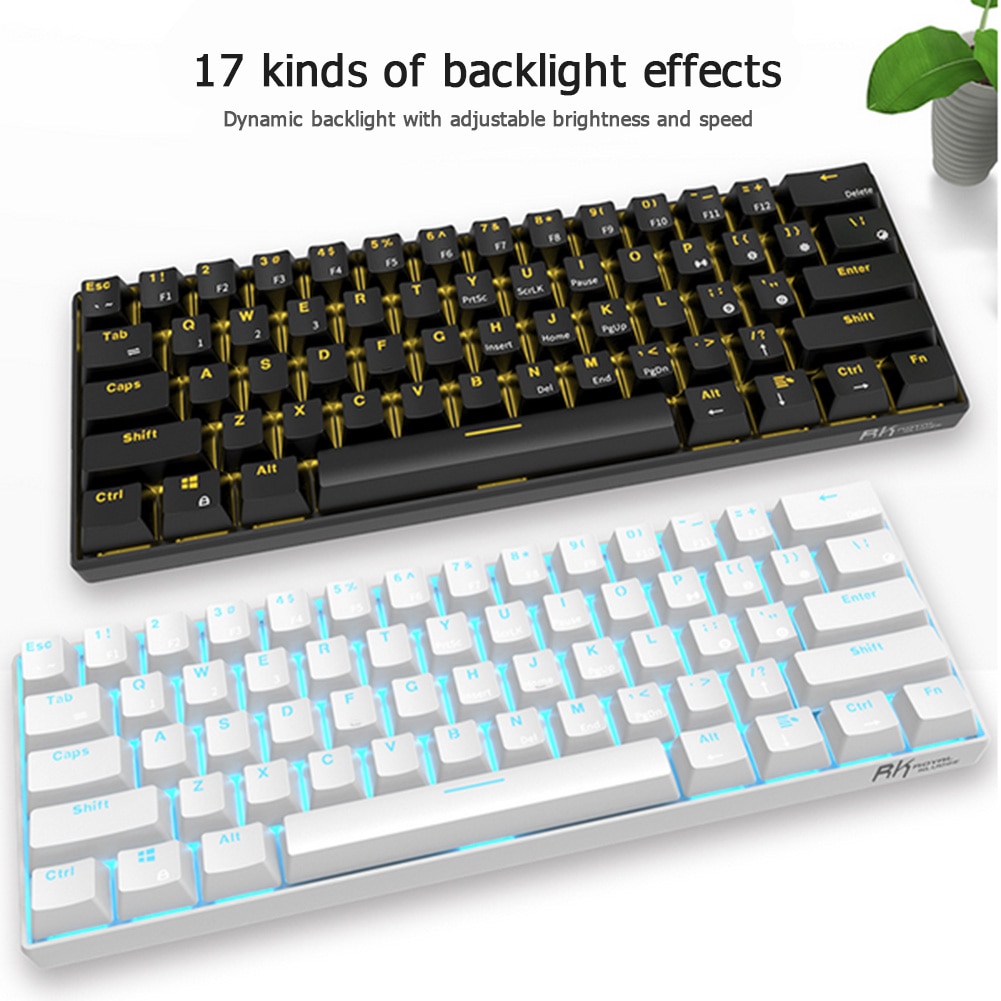 RK61 Wireless Bluetooth Mechanical Gaming Keyboards Slim 61 Keys RGB Single LED Backlit Multi-Device Green Switch Keyboard