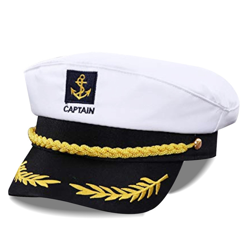 Sombrero de capitán marinero yate para adultos, sombrero de ajustable para hombres y mujeres, vestido de baile de maquillaje, evento, excelentes accesorios elegantes: Blanco