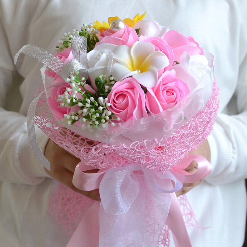 Kyunovia Zeep Bloem Boeket Zonnebloem Bloemen Boeket Cadeaus Heronsbill Bruidsboeket Bruiloft Bloemen Keepsake Boeket FE37: As Pictures Pink