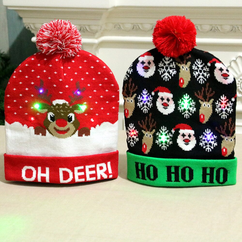 4PCS Light Up Knitted Beanie Hat - Glowing Santa Hat - Christmas Party Decor for Adults & Kids