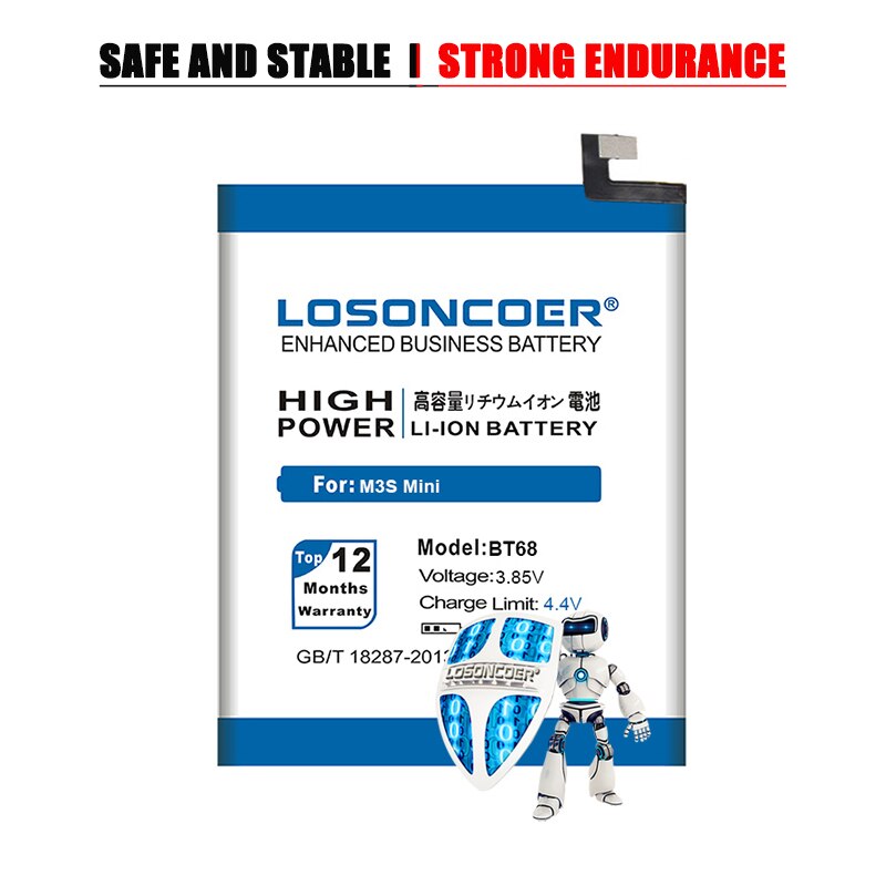 100% Original LOSONCOER 5100mAh BT68 Battery BT15 For Meizu M3S Mini Battery M3 M3S M688Q M688C M688M M688U Y685Q Free tool