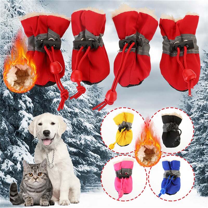 Dog Shoes Warm Anti-slip Rain Snow Boots Small Dogs Socks Booties Waterproof Polyester Winter Pet Supplies Pet Shoes