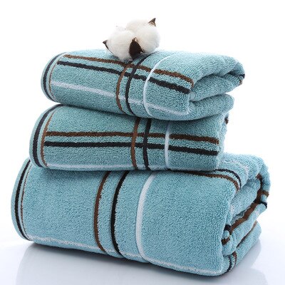 Handdoek Bad Hotel Speciale Zachte Handdoek Perfect Eenvoudige Plaid Handdoek Set (2 * Handdoek 1 * Badhanddoek) huishoudtextiel: Cyan 3pcs