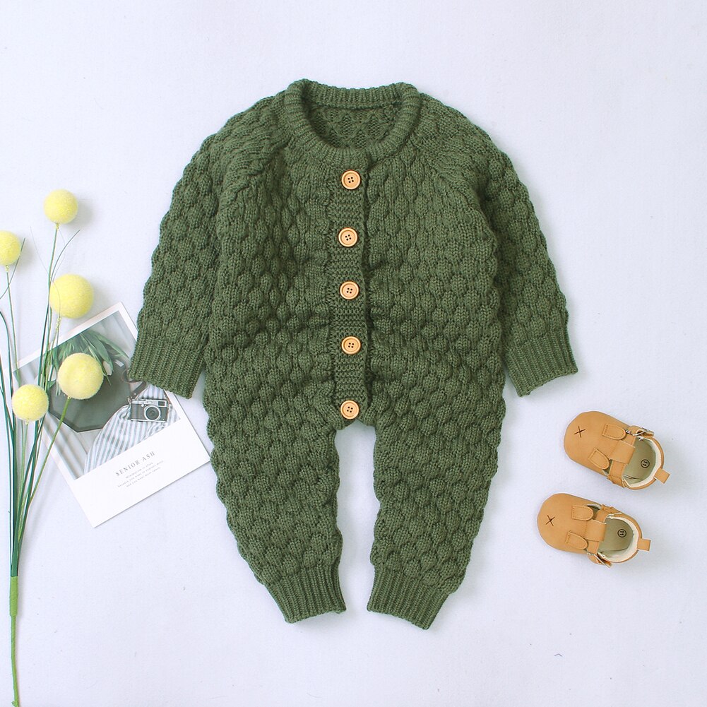 Barboteuse d'automne pour bébé fille garçon | Vêtements en tricot vendus à manches longues, combinaison-pull, 0-18M: Dark Green / 6M