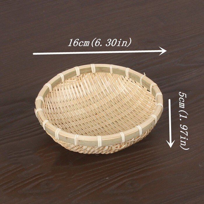 Handgjord bambuvävning flätad korg rund förvaringsbehållare för grönsaker frukt picknick mat bröd hushållskök rotting: 16 x 5cm