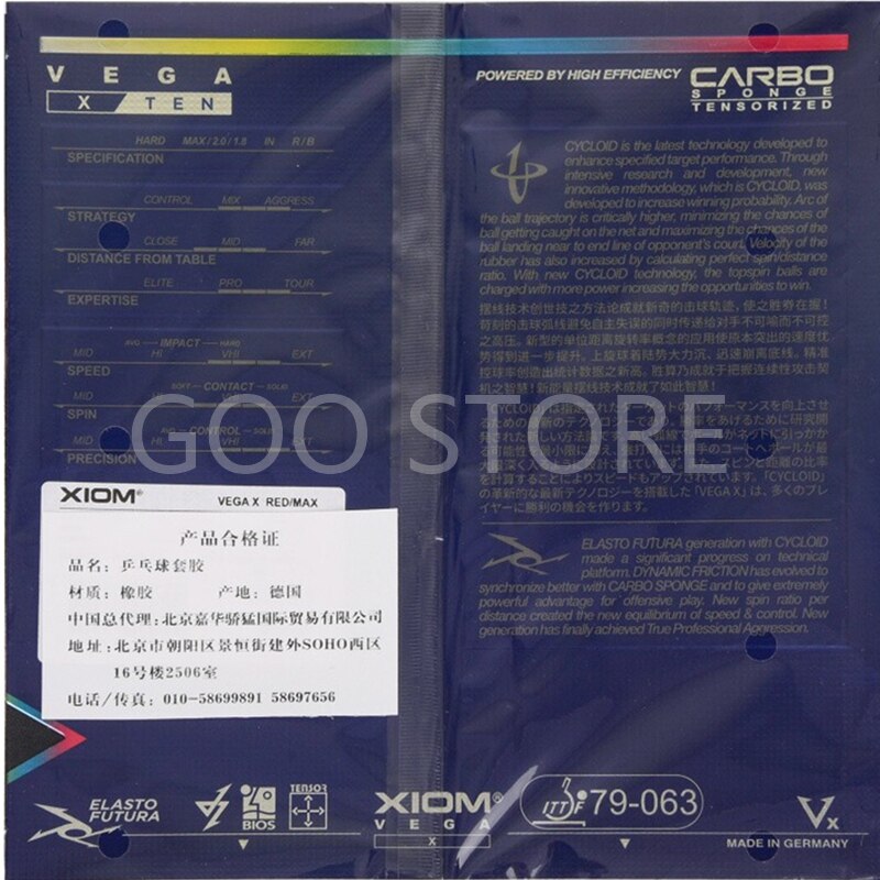 XIOM-Tensor de goma para tenis de mesa VEGA X Original VEGA 10, 79-063, esponja de Ping Pong
