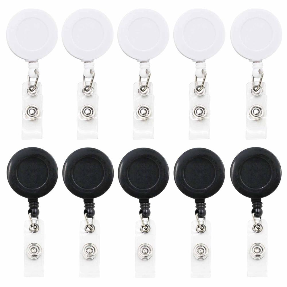 idclip 10 Pieces black white Retractable Badge Holder ID Badges Reel Clip On Card Holders with Alligator Clips: Other