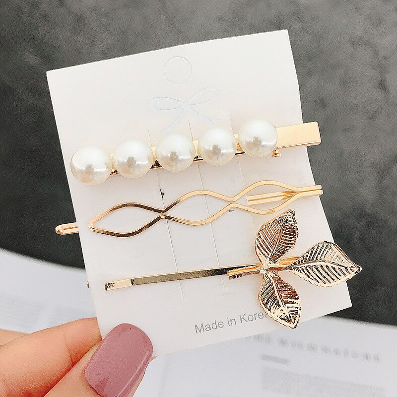 1 Set Vintage Pearl Metal Hair Clip Simple Love Heart Shape Barrettes Hairpin For Women Girls Hair Accessories