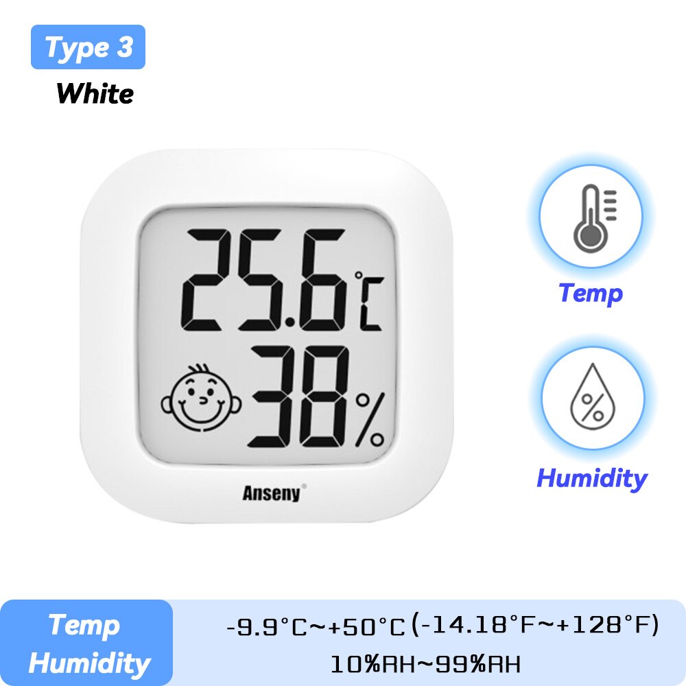 LCD Electronic Digital Temperature Humidity Meter Indoor Outdoor Thermometer Hygrometer Weather Station Clock HTC-1 HTC-2: Tpye 3 White