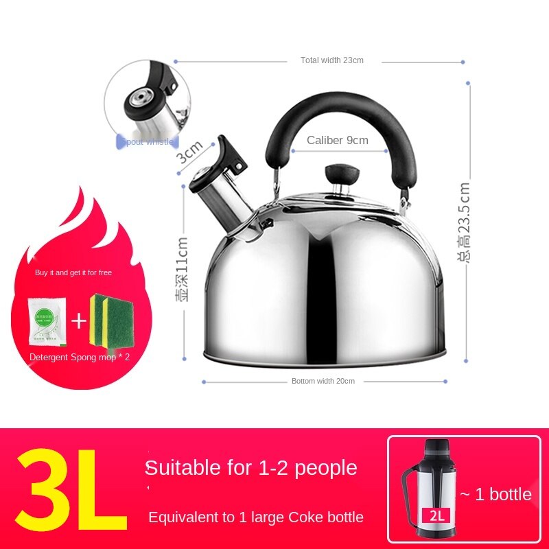 Large Capacity Kettle 304 Stainless Steel Whistle Kettle Household Induction Cooker Gas Stove Universal: white