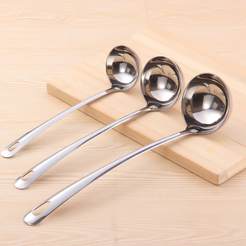 Cucharón de mango largo de acero inoxidable grueso, 1 Uds., cucharón grande, útil para cocina, utensilio, cuchara para sopa
