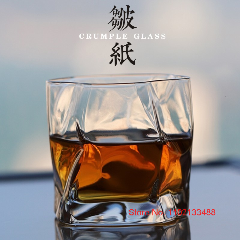Old Japanese Edo Chamvin Crumple Whiskey Glass Irregular Faceted Der Whiskybecher Crystal Artwork Wine Cup Whisky Tumbler