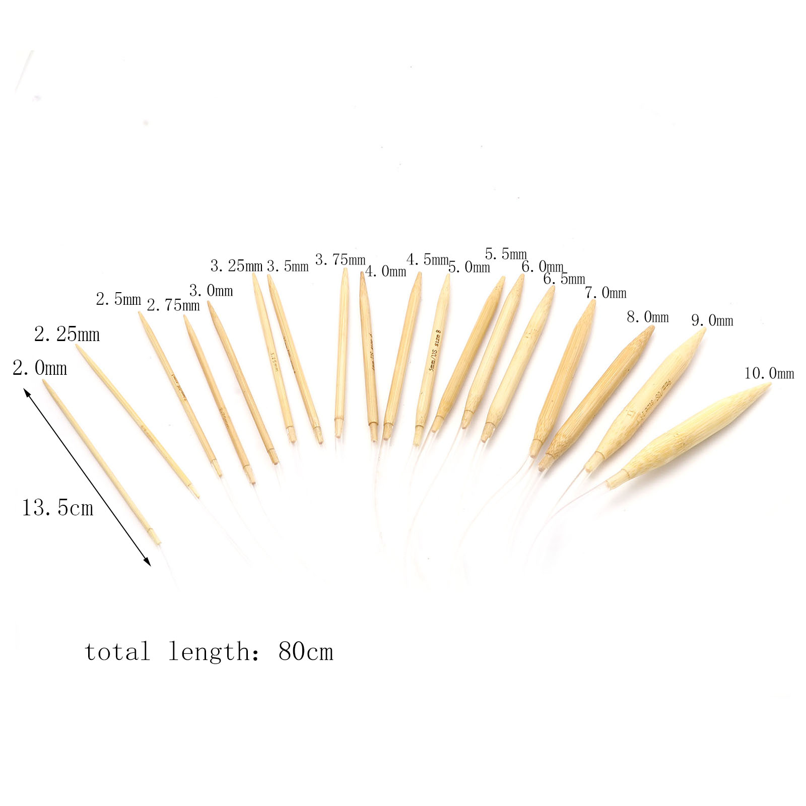 2mm-10mm Bamboo Plastic Circular Knitting Needles Beige Crochet Needles Pins Needle Craft Tools DIY Sewing Tools,80cm Long,1PC