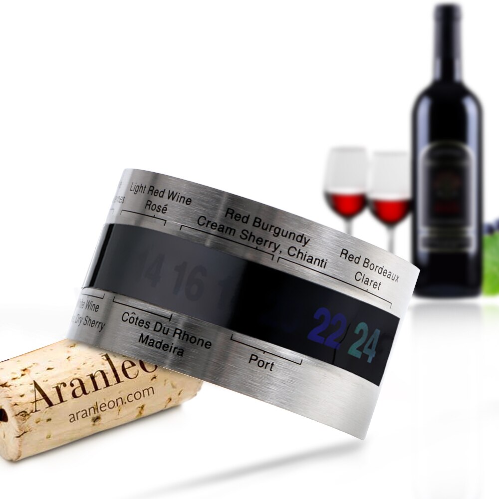 Stainless Steel Bottle Wine Thermometer LCD Display Serving Party Checker Bracelet Thermometer Red Wine Temperature Sensor