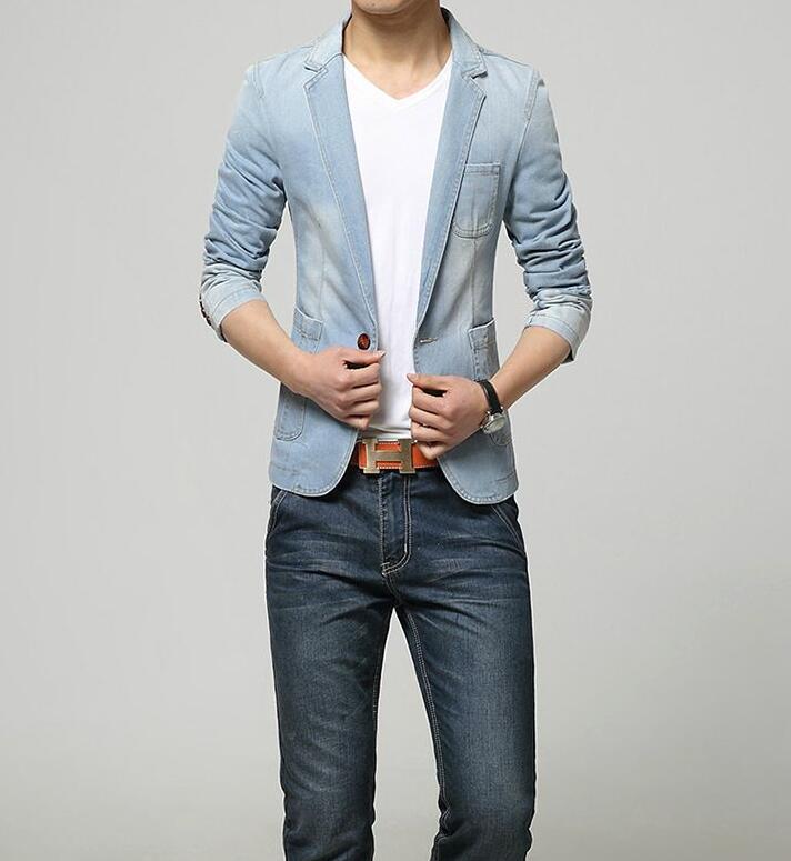 Blazer Brand Men Blazer Men Trend Denim Suits Casual Suit Jean Jacket Men Slim Fit Denim Jacket