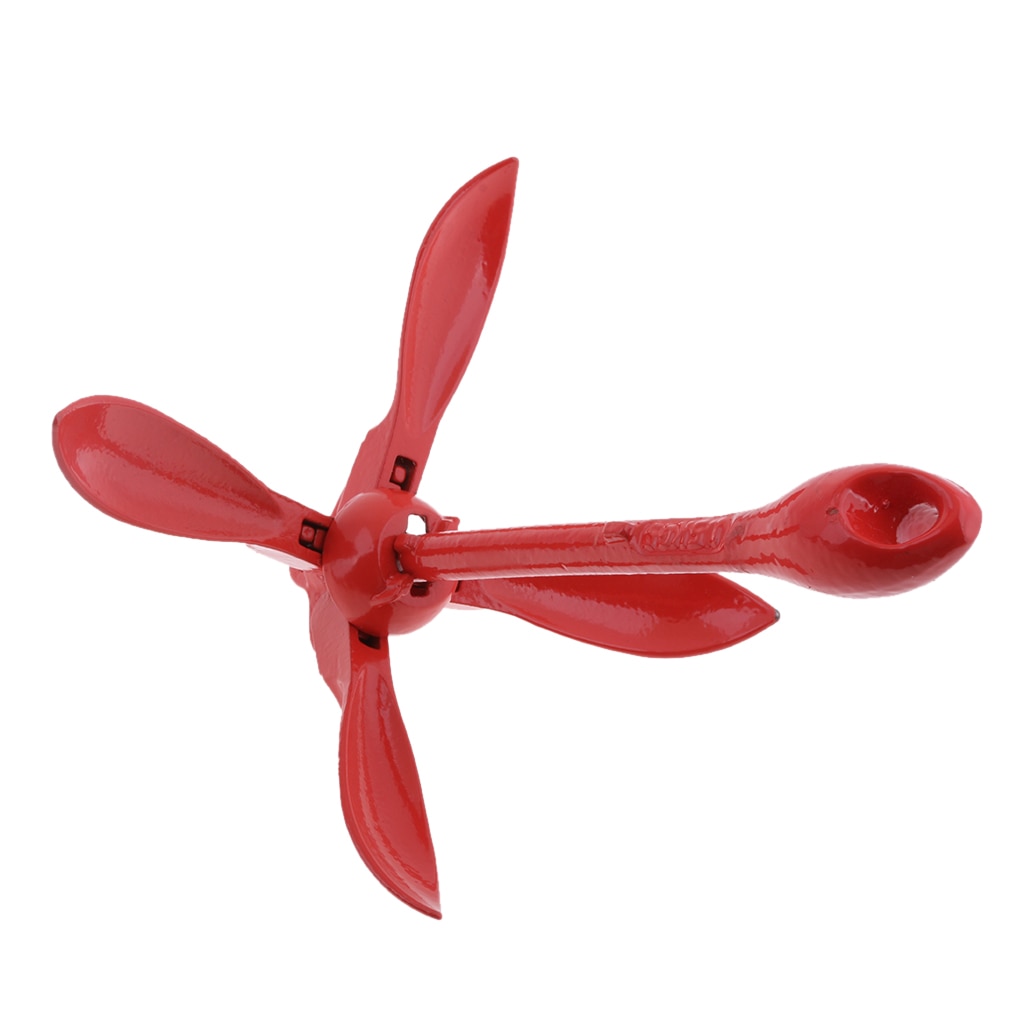 Red Folding Grapnel Boat Anchor System, Heavy Duty Stainless Steel, 3.3 lb / 1.5 kg