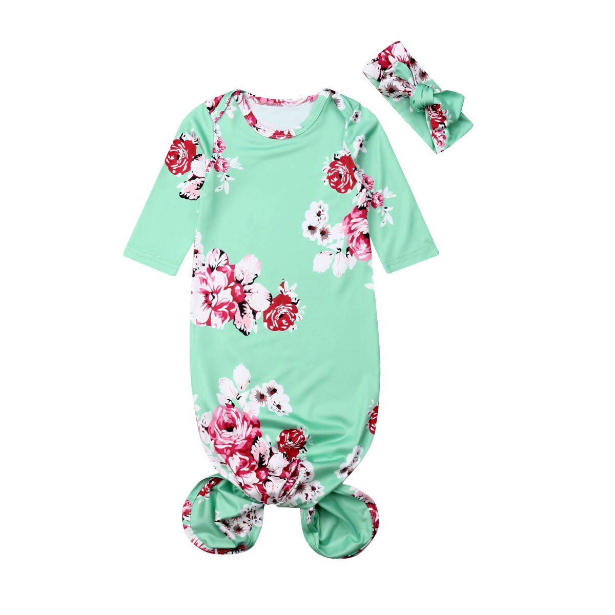 STOCK de EE. UU. Conjunto de bebé niña conjunto Floral envoltura manta saco de dormir + diadema: Verde