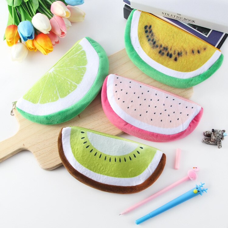 Kleurrijke pluche fruit etui schrijfwaren tas watermeloen aardbei ananas etui student school kantoorbenodigdheden