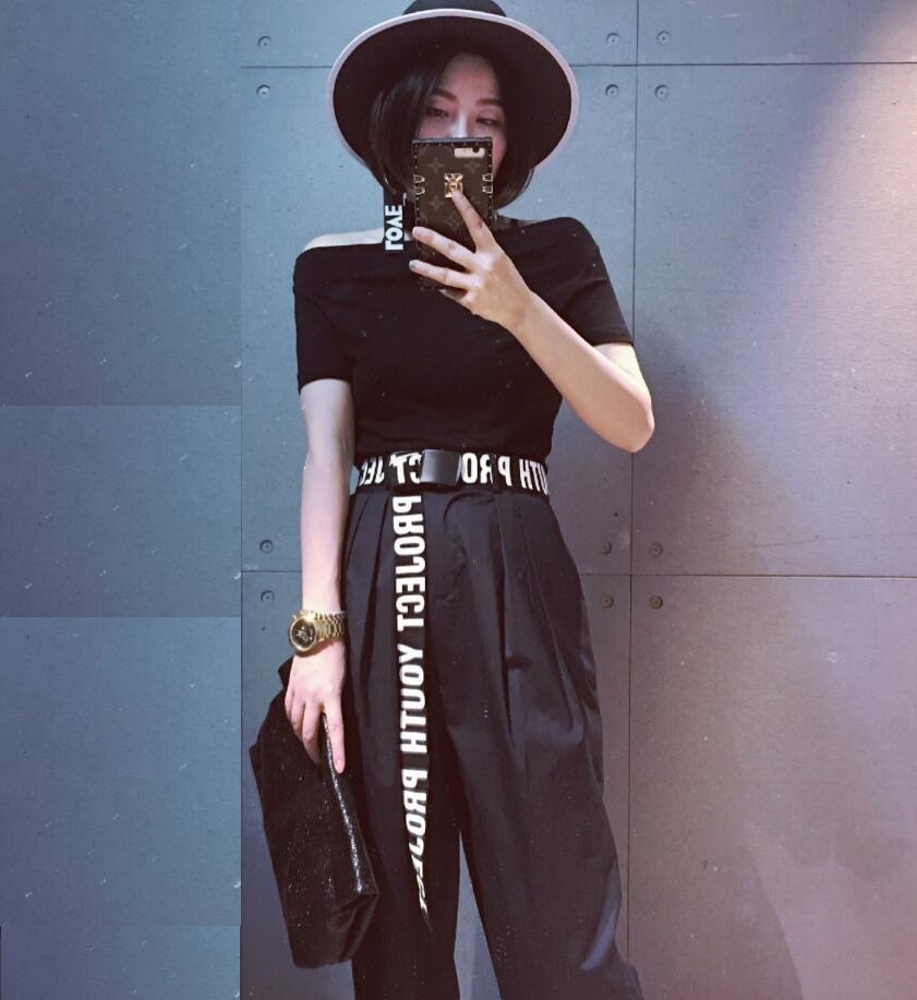 vrouw Gothic Harajuku Straat Riem Canvas Punk Letters Gedrukt Decoratie Loop Vormige Mentale Gesp Jeans Taille Riem