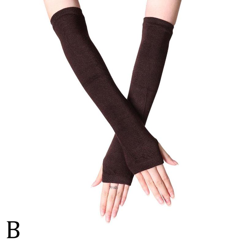 1 paio di morbido polso elastico lavorato a maglia senza dita mezze dita maniche da polso braccio caldo guanti lavorati a maglia donna inverno lungo senza dita G: B