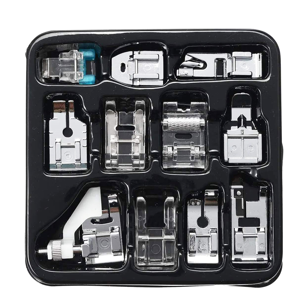 Conjunto de pés de calcador, 11 peças, pressão na máquina de costura, para casa, haste baixa, uso de máquina de costura, kit de pés de calcador, acessórios de ferramentas