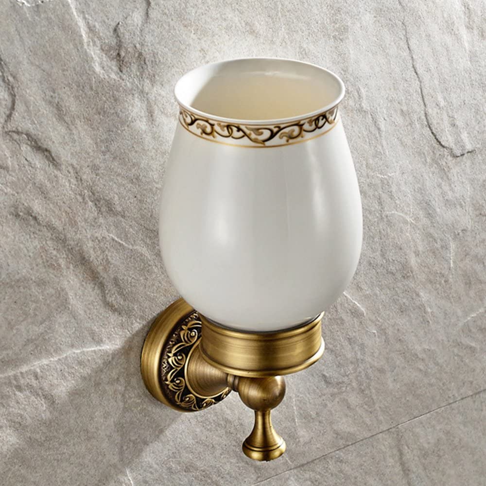 Hjemmet kobber toiletbørste og keramikglasholder med udsparing, minimal klassisk badesæt retro solid klassisk bronzeplating m