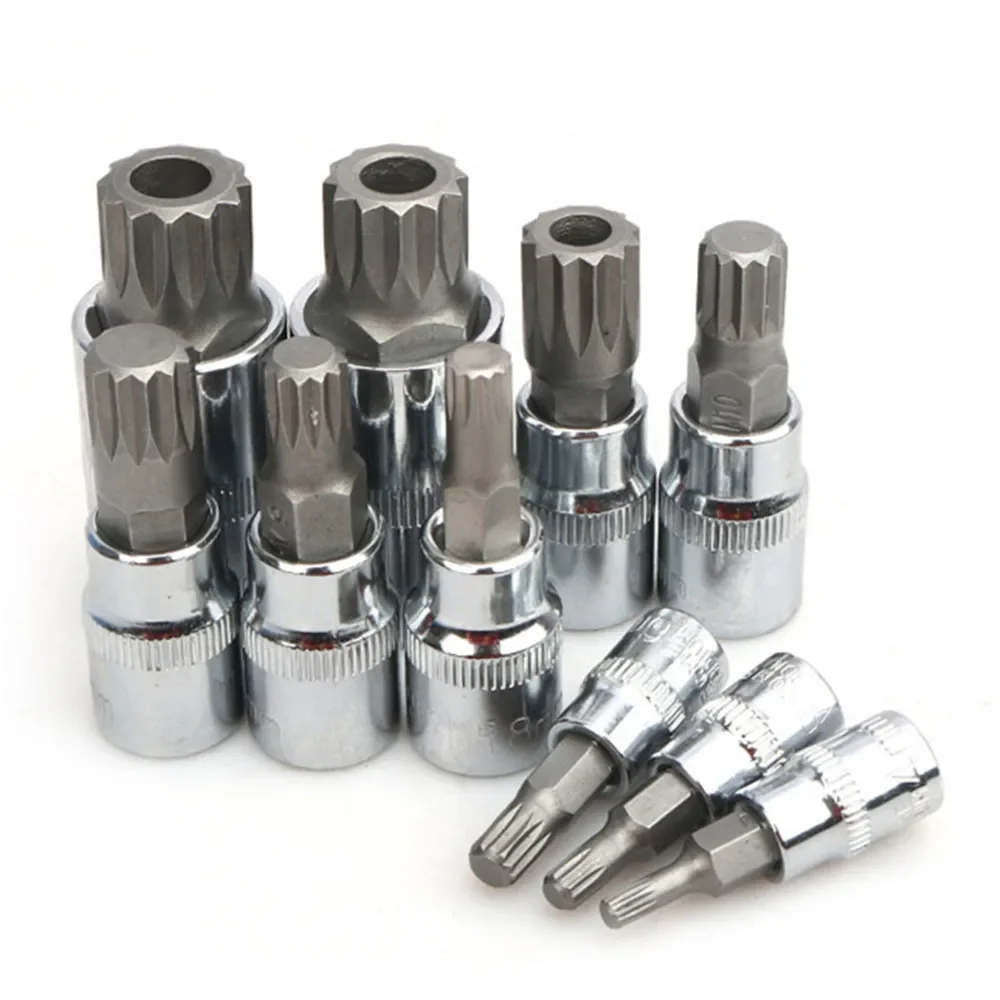 10 Pcs XZN 12 Point Triple Square Spline Bit Socket Set Tamper Proof with Case Automotive Tool Kit