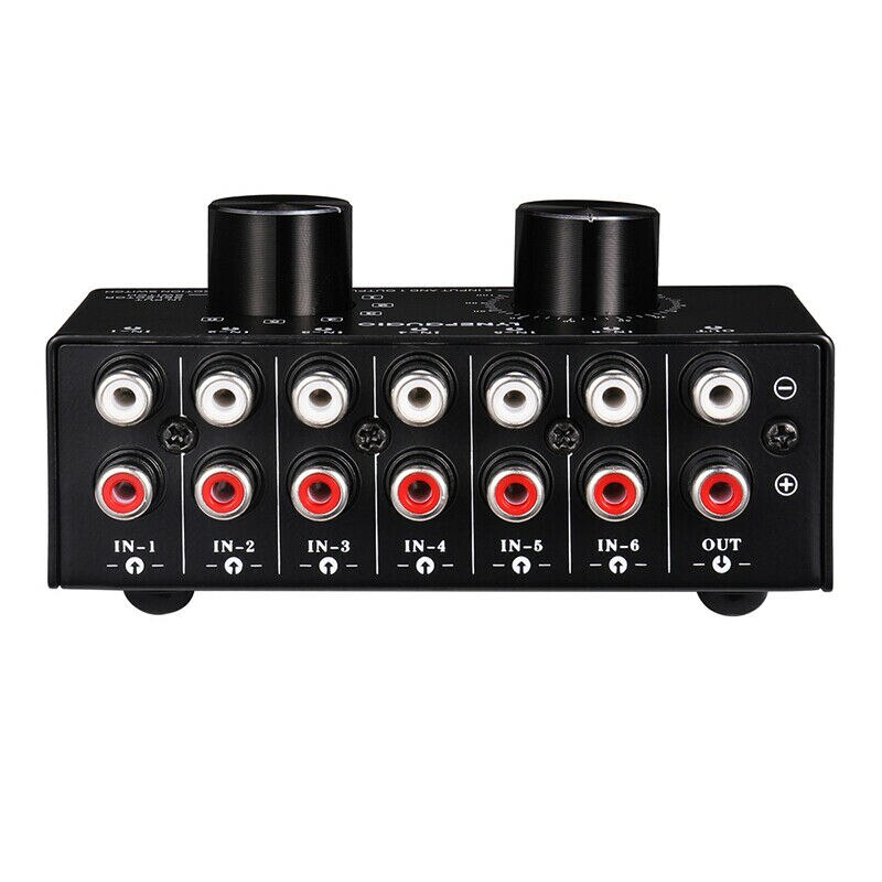 Conmutador de 6 entradas y 1 salida, Selector de fuente de Audio RCA, Selector de señal de entrada de Audio con ajuste de volumen