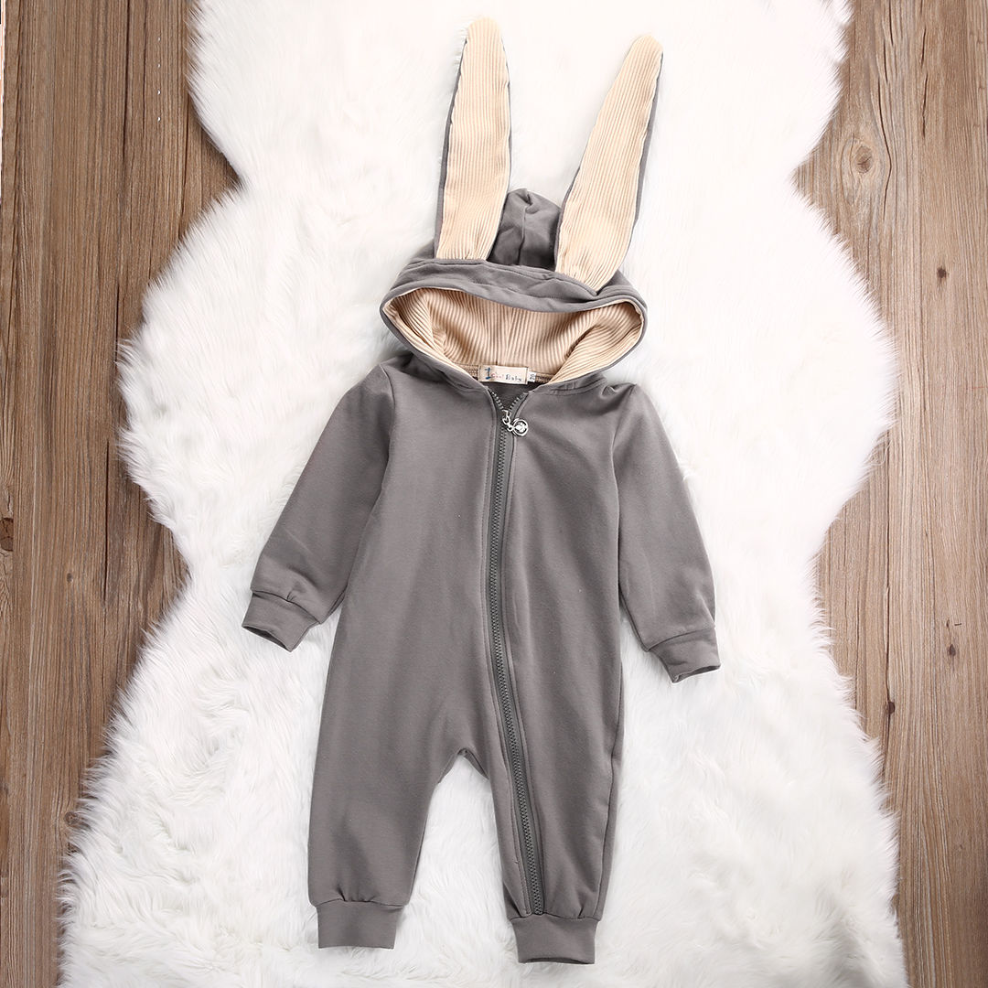 Spädbarn bebis pojke flicka 3d öra bomullsbyxa jumpsuit bebisar söta kaninöra huvtröjor kläder dräkt dragkedja kläder