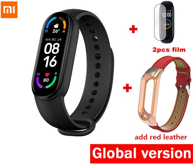 Xiaomi-pulsera inteligente Mi Band 6, accesorio deportivo resistente al agua con control del ritmo cardíaco y del oxígeno en sangre, versión Global: GL red leather