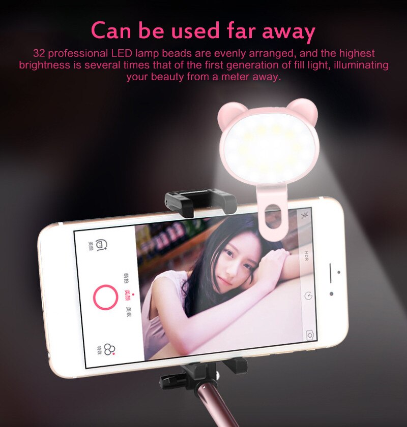 32 led-lampenperlen, 3 dimmstufen, led-selfie-ringlicht mit klemme , 360 ° drehbares handy-fülllicht