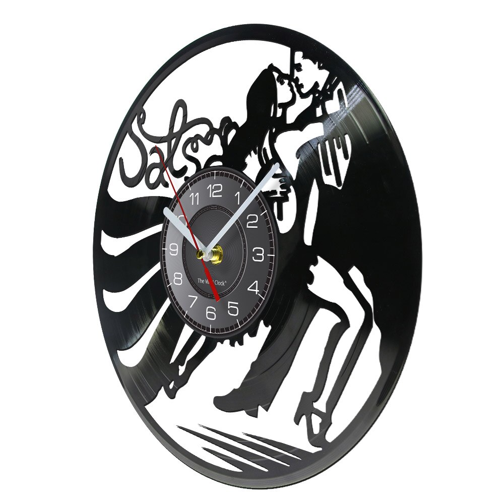 Reloj de pared Vintage para Danza Latina y Salsa, con silueta de pareja de baile, disco de vinilo, lámpara de pared para estudio de baile de salón Latino