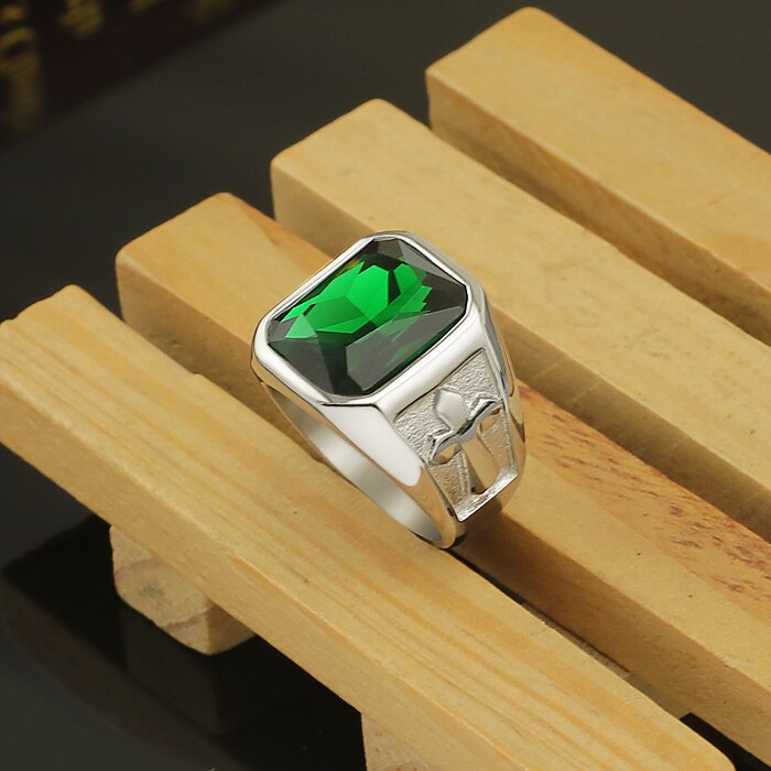 925 silver European and American men's domineering cross ring will never fade: 9 / green