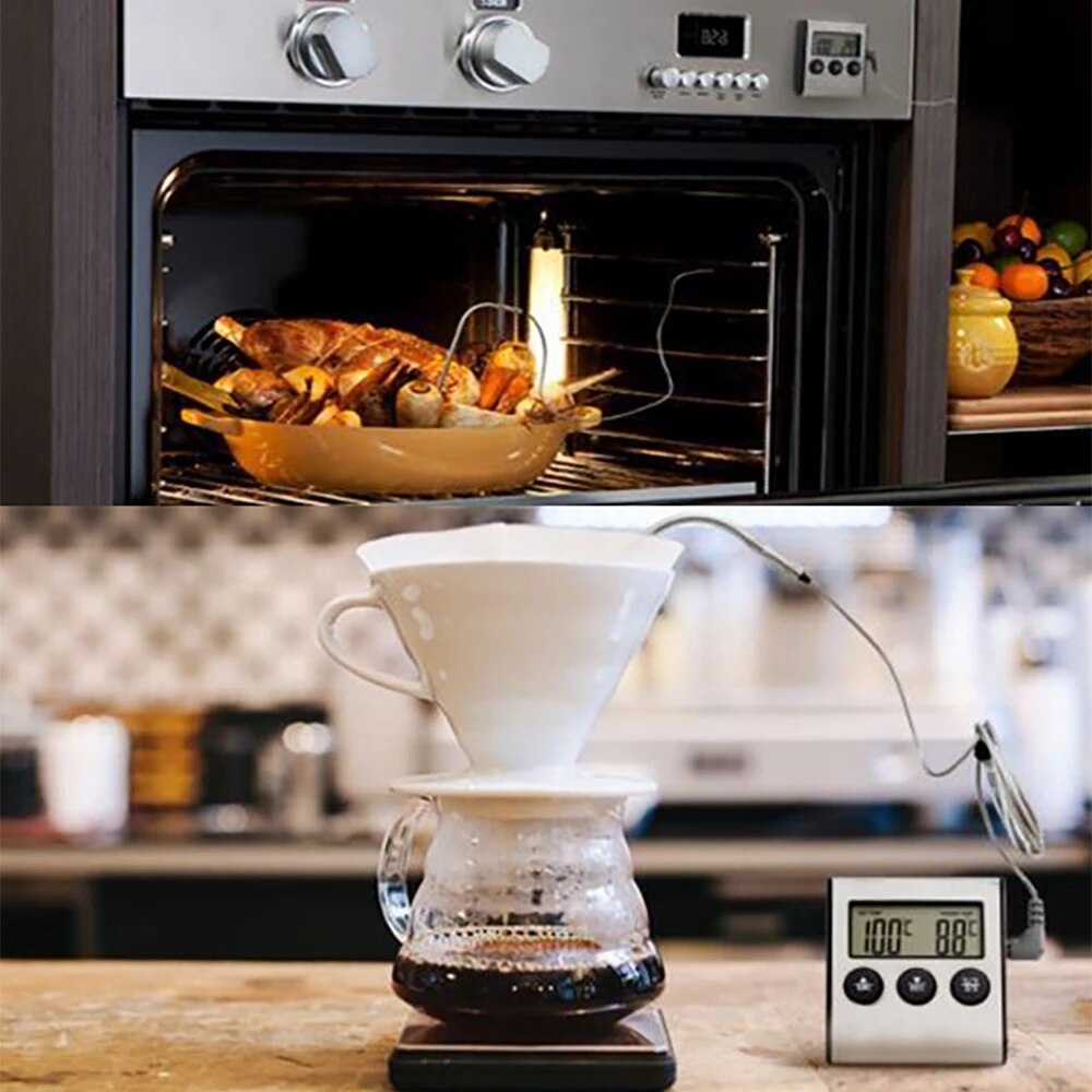 Digital BBQ Thermometer Meat Kitchen Food Stainless Steel Probe Temperature Cooking Oven Meter Grill Timer Function