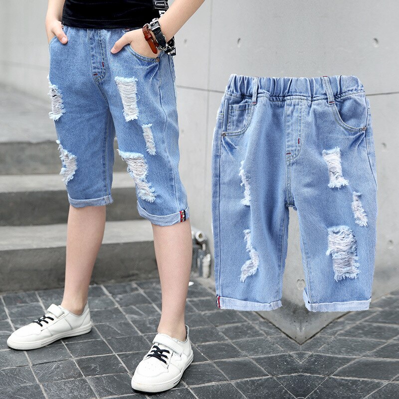 DIIMUU-pantalones cortos elásticos para niños, vaqueros con letras, Verano: 7-8T