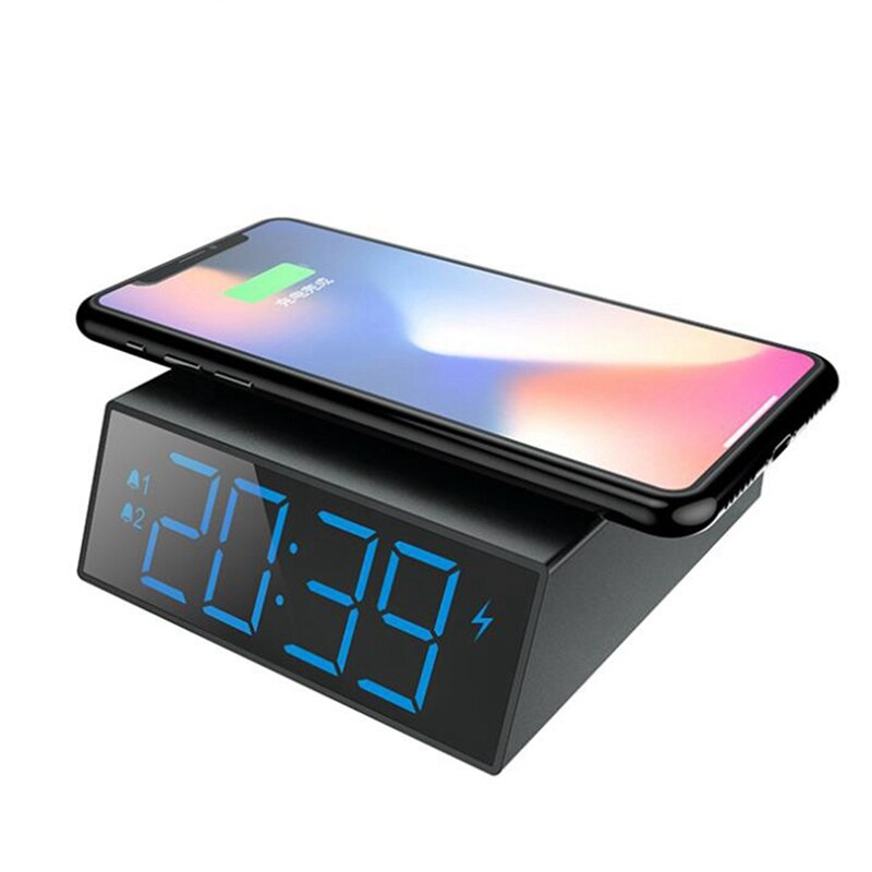 Digital Alarm Clock with Wireless Charger - Clear LED Display Snooze for Bedroom Office Travel, for iPhone Samsung