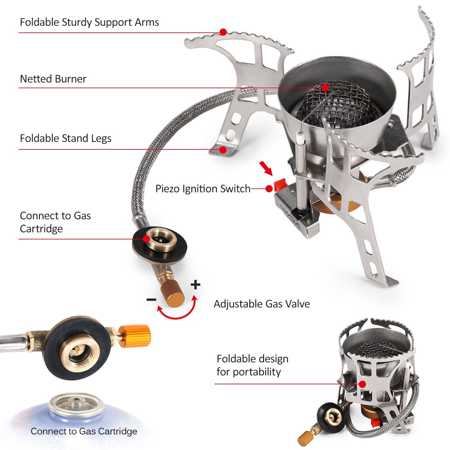 Lixada, estufa de Gas para exteriores, estufa de Gas plegable para Camping, estufa piezoeléctrica a prueba de viento, estufa de mochilero, estufa de cocina portátil para exteriores