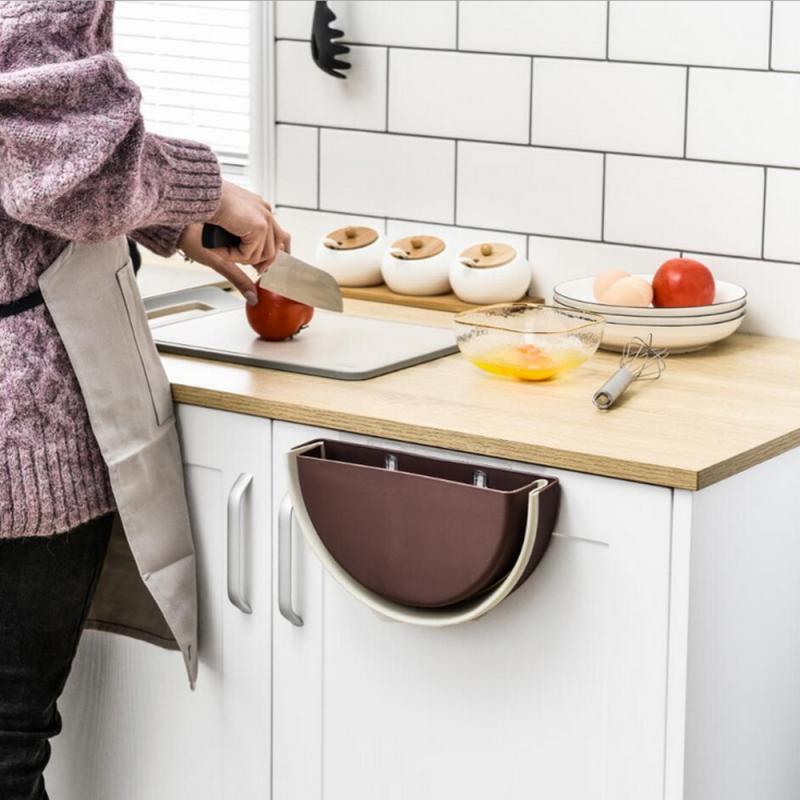 Folding Waste Bin Kitchen Cabinet Door Hanging Trash Can Recycle Bin Wall Mounted Trash Can For Bathroom Toilet Waste Storage