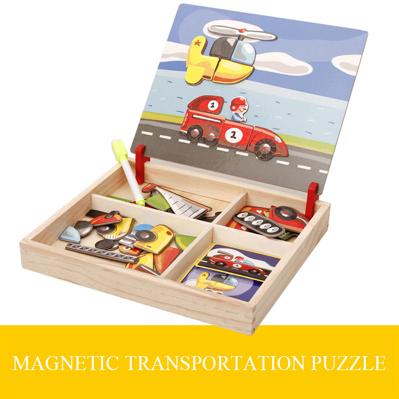 MWZ Multifunktionale Zeichnung Bord Holz Spielzeug Pädagogisches Magnetische Puzzle Kinder Kinder Puzzle Spielzeug: Transportation