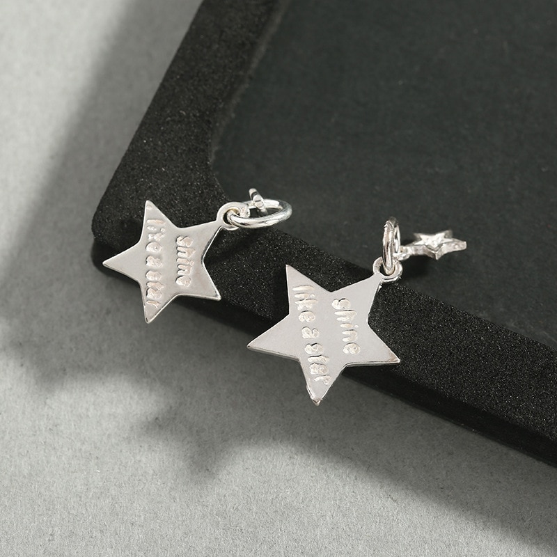 Abalorios de plata de ley 925 con bonitas letras de estrellas para mujer, colgantes de Nekclace, hallazgos joyas, DIY, para Navidad