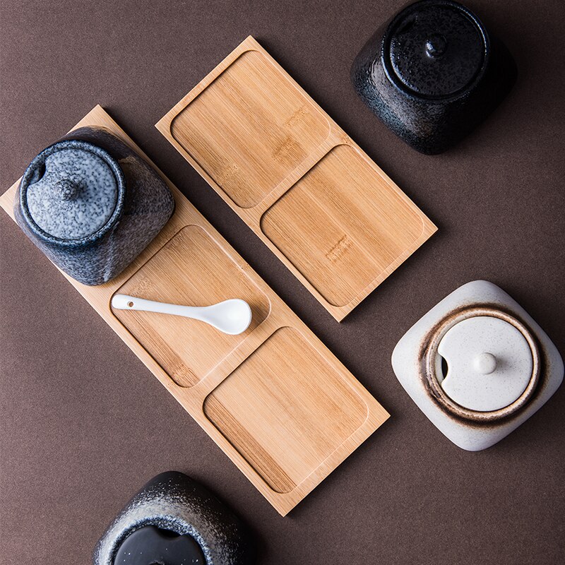 Spice Jar Ceramic Spice Box Household Kitchen Spice Jar Set Chili Jar Combination Salt Monosodium Glutamate Condiment Bottle