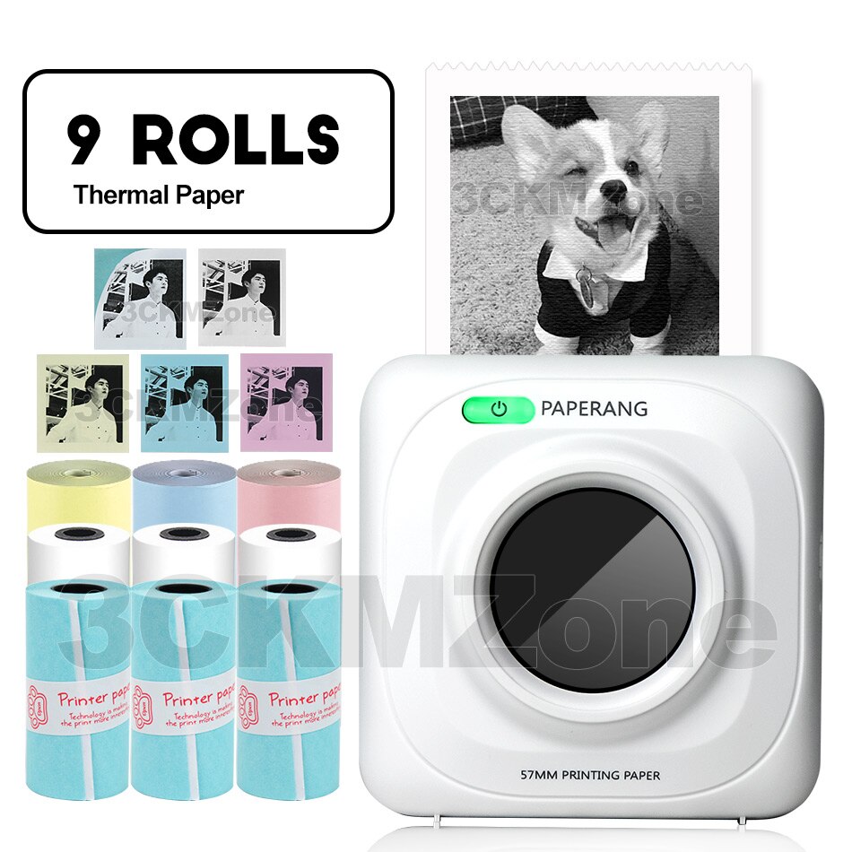 Paperang P1 Mini Bluetooth 4.0 Thermische Foto Printer Foto Telefoon Zak Printer Voor Android Ios Telefoon Pocket Inktloze Printer: Add 9 Rolls Paper