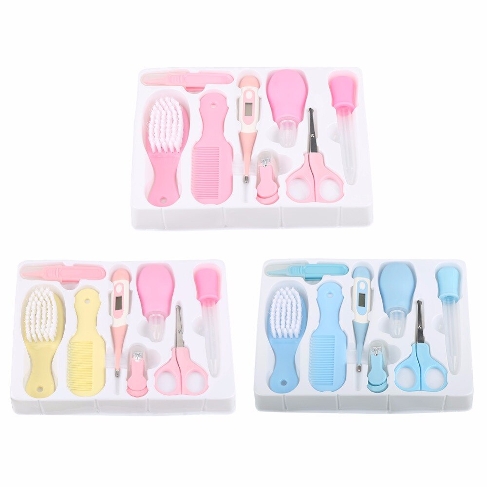 8Pcs Baby Healthcare Nail Care Clipper Set infant Convenient Baby Nail Clipper Scissors Hair Brush Comb Manicure Thermometer Kit