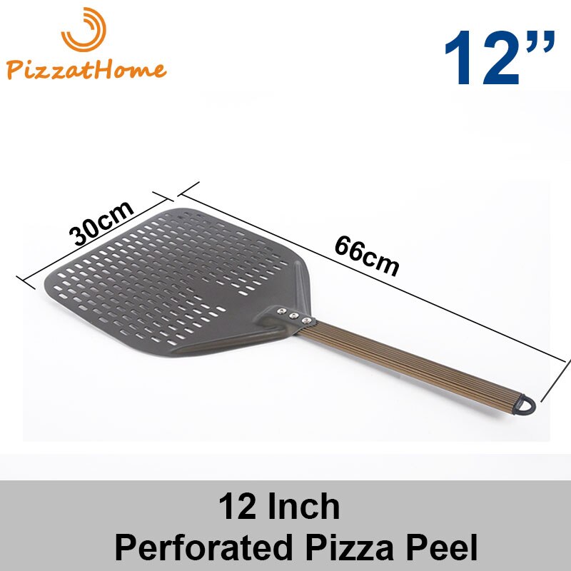 Pizzathome 14/13/12 tum perforerad pizzaskovel rektangulär pizzaskal aluminium halkfritt handtag pizzaskal avtagbart pizzverktyg: 12 tums pizzaskal