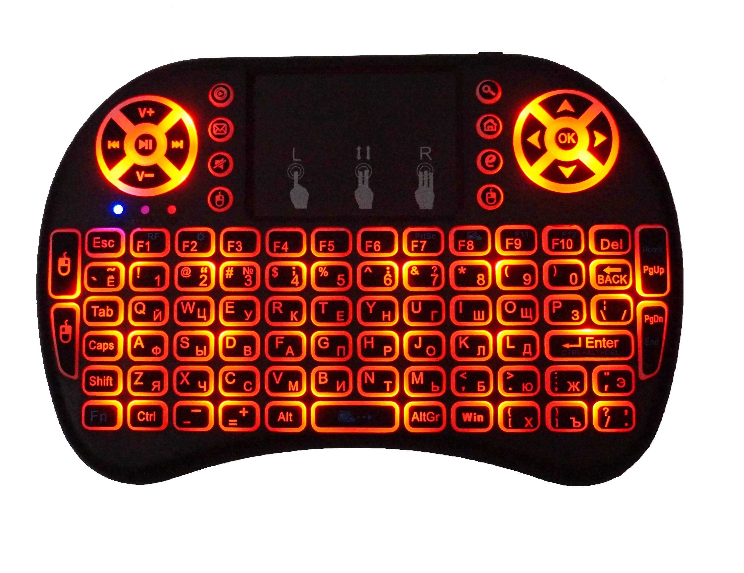 7 Kleur Backlit I8 Mini Wireless Keyboard 2.4 Ghz Engels Russisch Air Mouse Met Touch Pad Afstandsbediening Android Tv doos