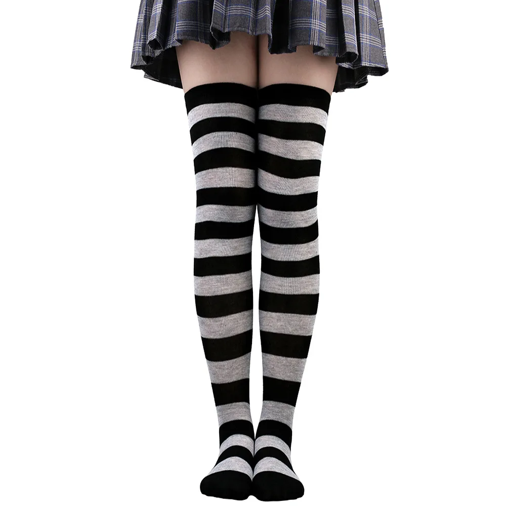 Medias altas hasta el muslo a rayas para mujer, calcetines largos por encima de la rodilla en negro, blanco y rosa, Cosplay de Lolita Harajuku Y2k 2025